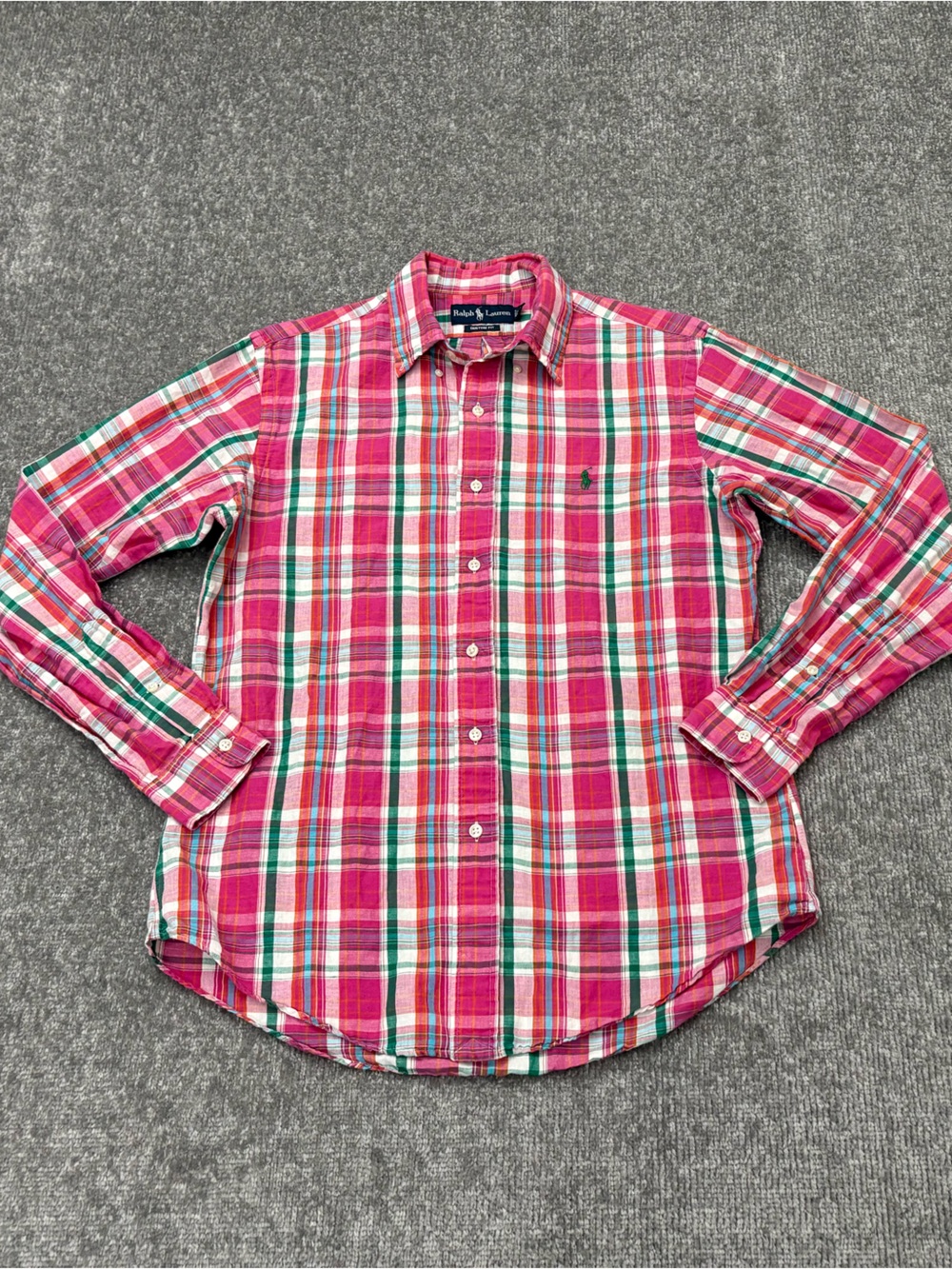 Ralph Lauren Mens Size Medium Plaid Linen Blend Button-Down Shirt Long Sleeve